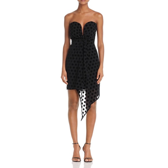 Bardot Dresses & Skirts - Bardot Black Velvet Polka Dot Strapless Dress